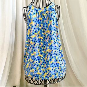 Splendid Blue and Yellow Abstract Floral High Neck Top